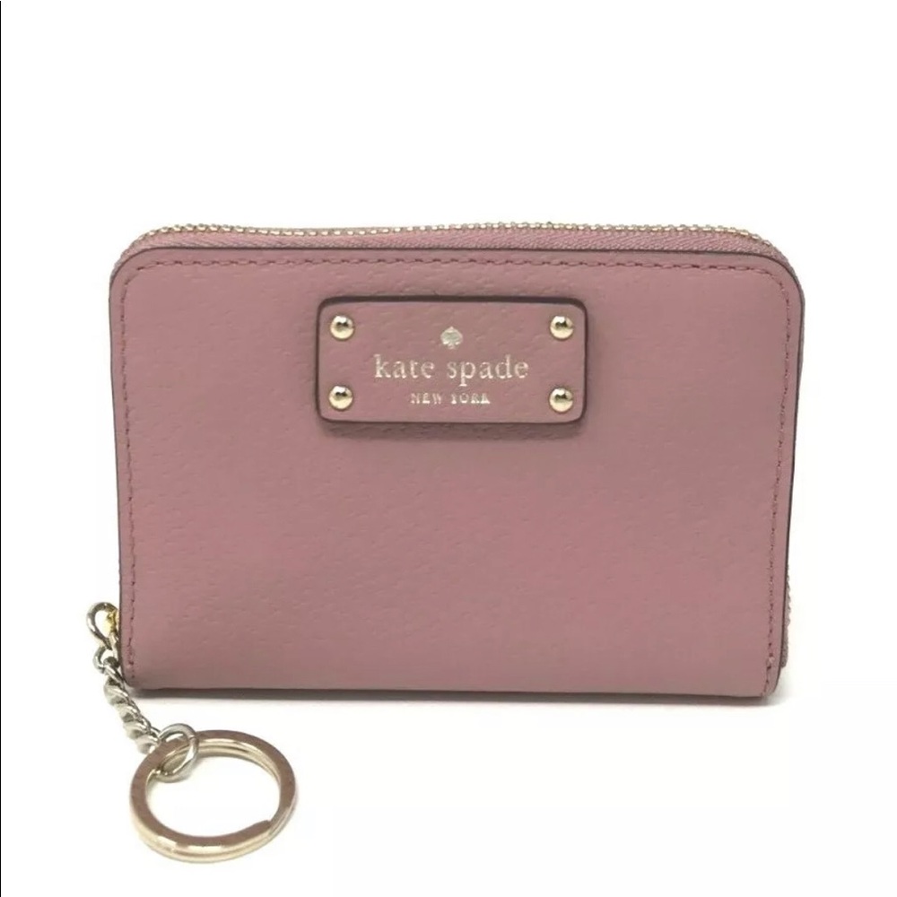 New Kate Spade Wallet KeyFob Dusty pink leather